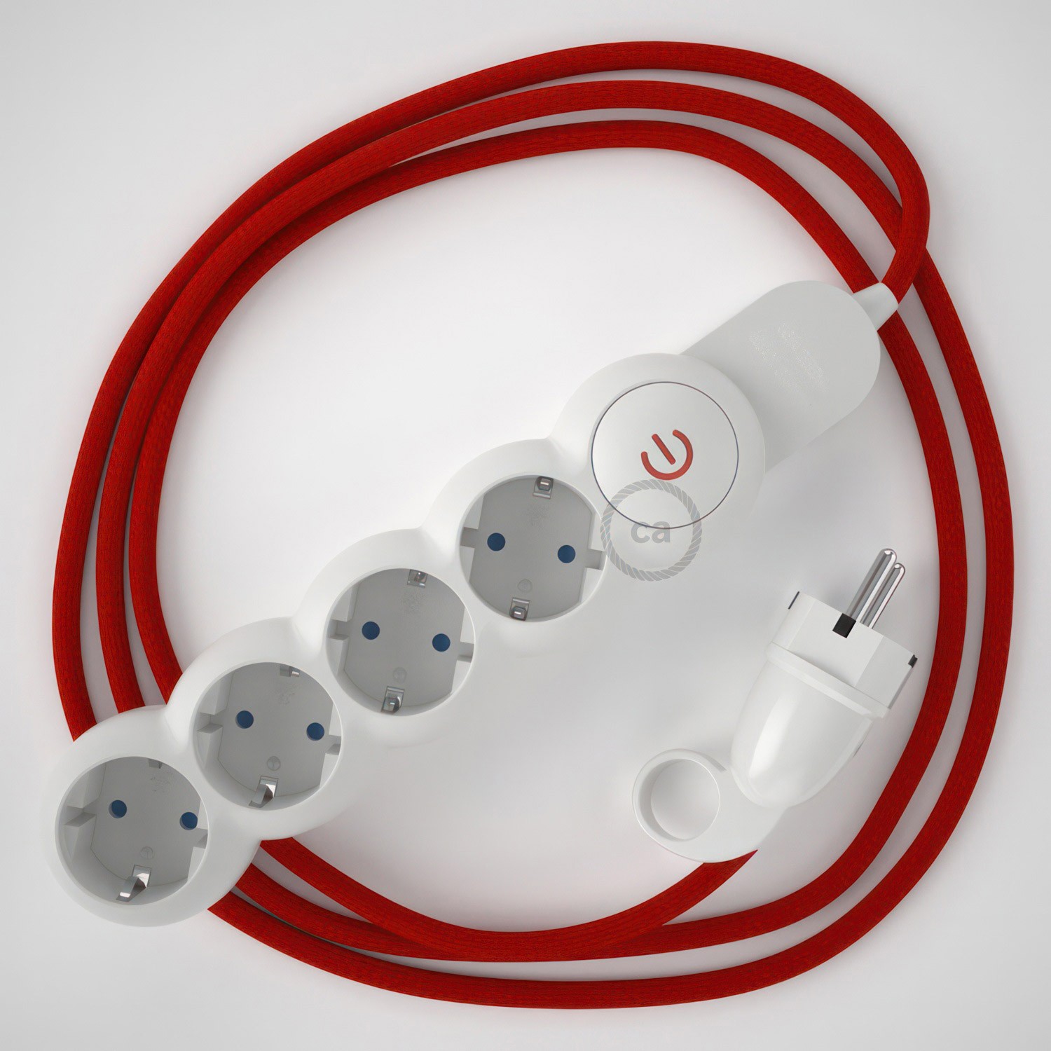 Razdelilnik z električnim kablom, prekrit z rdečim RM09 blagom in udobnim šuko vtikačem