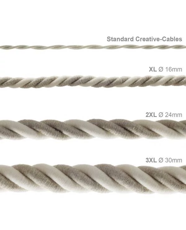 XL električna vrv, električen kabel 3x0,75, prekrit z naravnim lanom in surovim  bombažem. Premer 16mm.