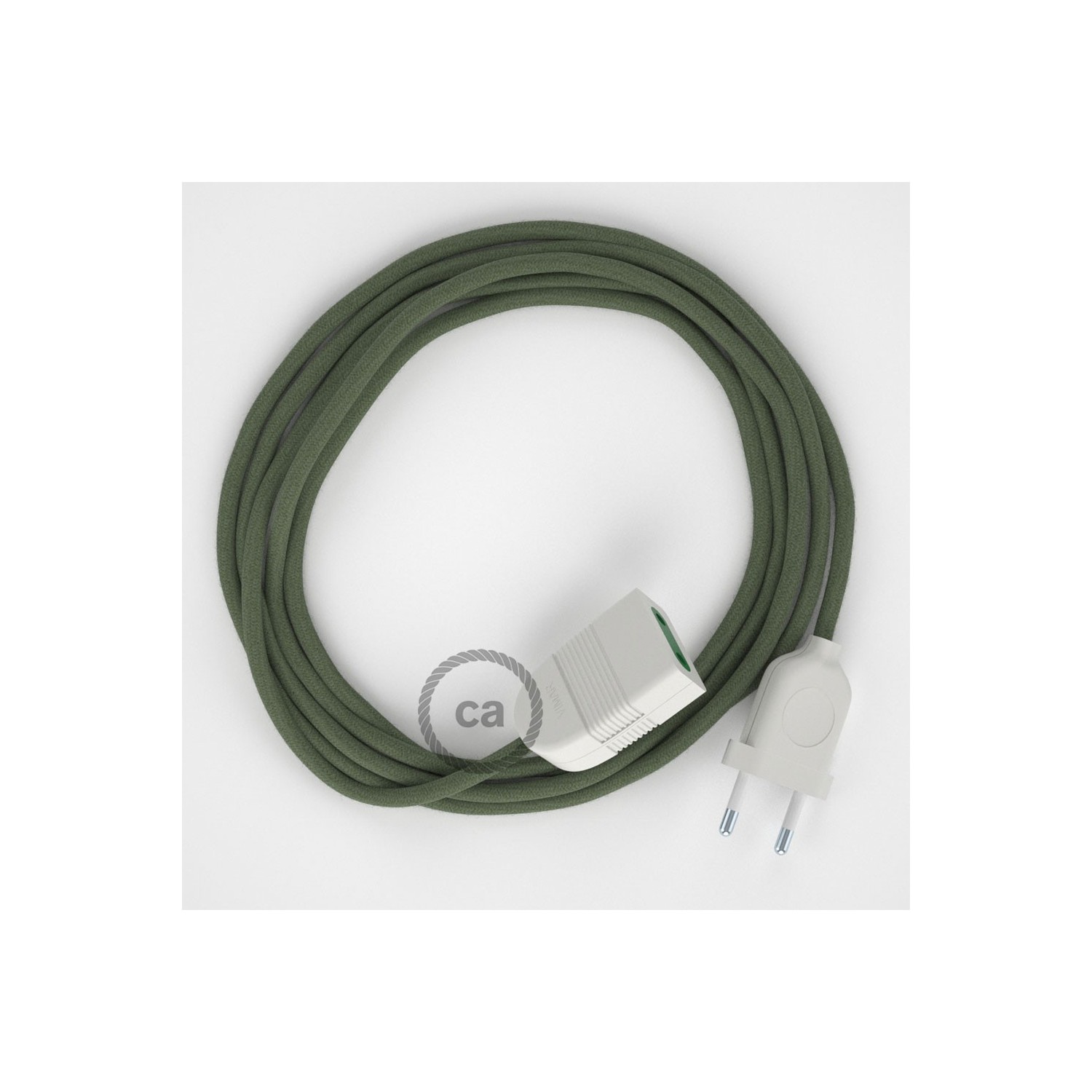 Podaljševalni kabel za napajanje (2P 10A) sivo-zelen bombaž RC63 - Made in Italy