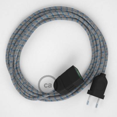 Podaljševalni kabel za napajanje (2P 10A) črte, nebesno moder naravni lan in bombaž RD55 - Made in Italy