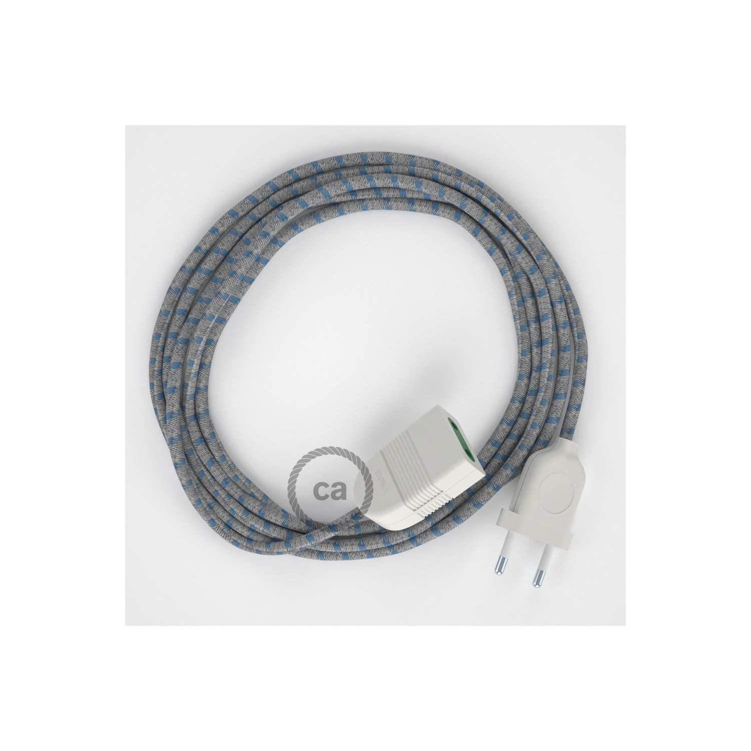 Podaljševalni kabel za napajanje (2P 10A) črte, nebesno moder naravni lan in bombaž RD55 - Made in Italy