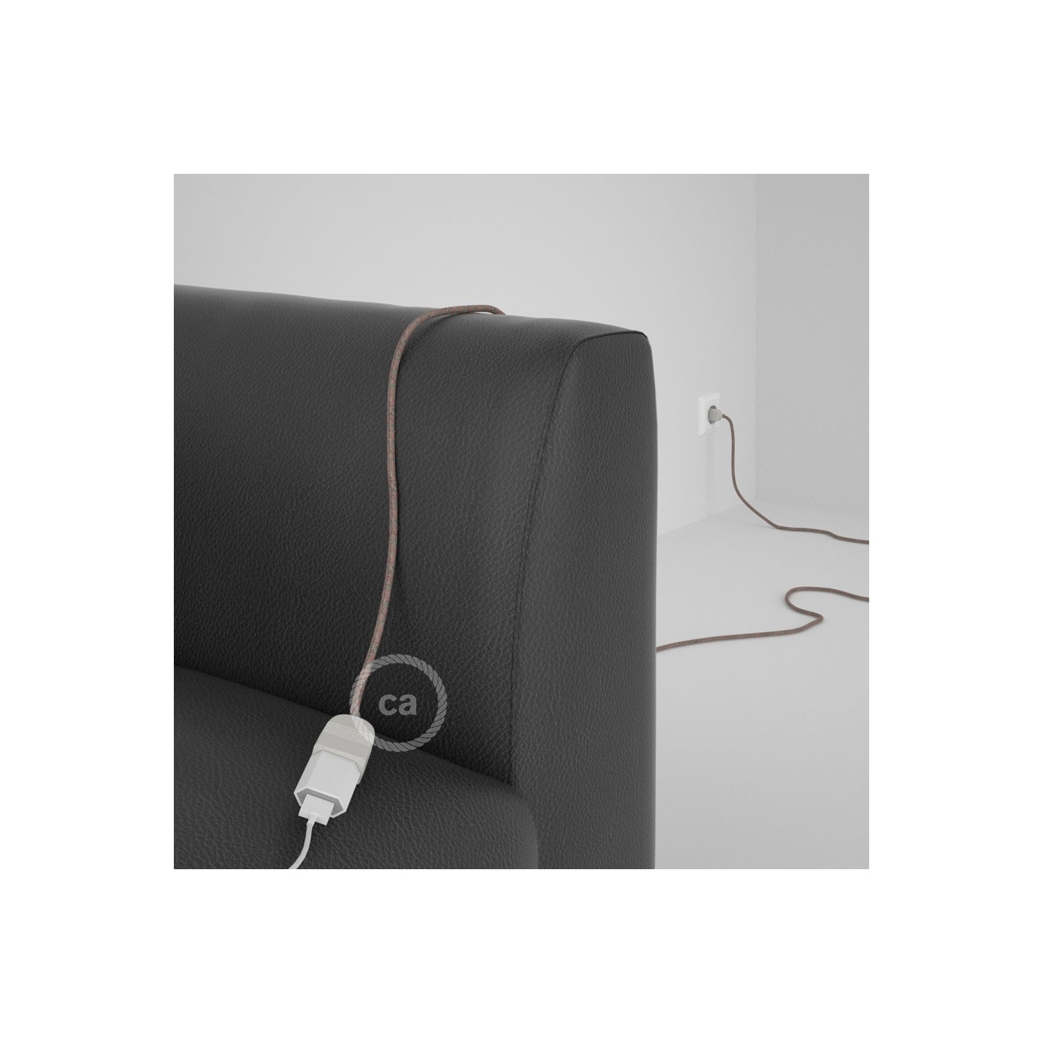 Podaljševalni kabel za napajanje (2P 10A) romb, rožnati naravni lan in bombaž RD61 - Made in Italy