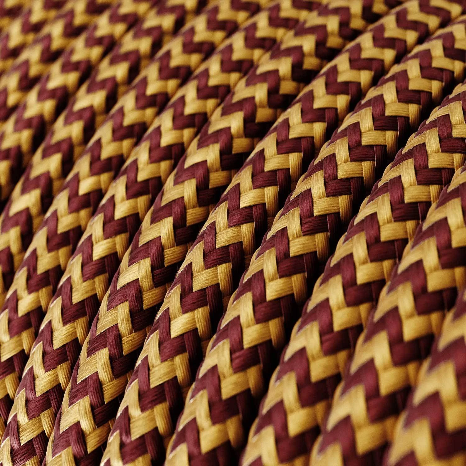Okrogel tekstilen električen kabel "ZigZag" RZ23, bordo-zlat