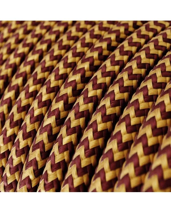 Okrogel tekstilen električen kabel "ZigZag" RZ23, bordo-zlat