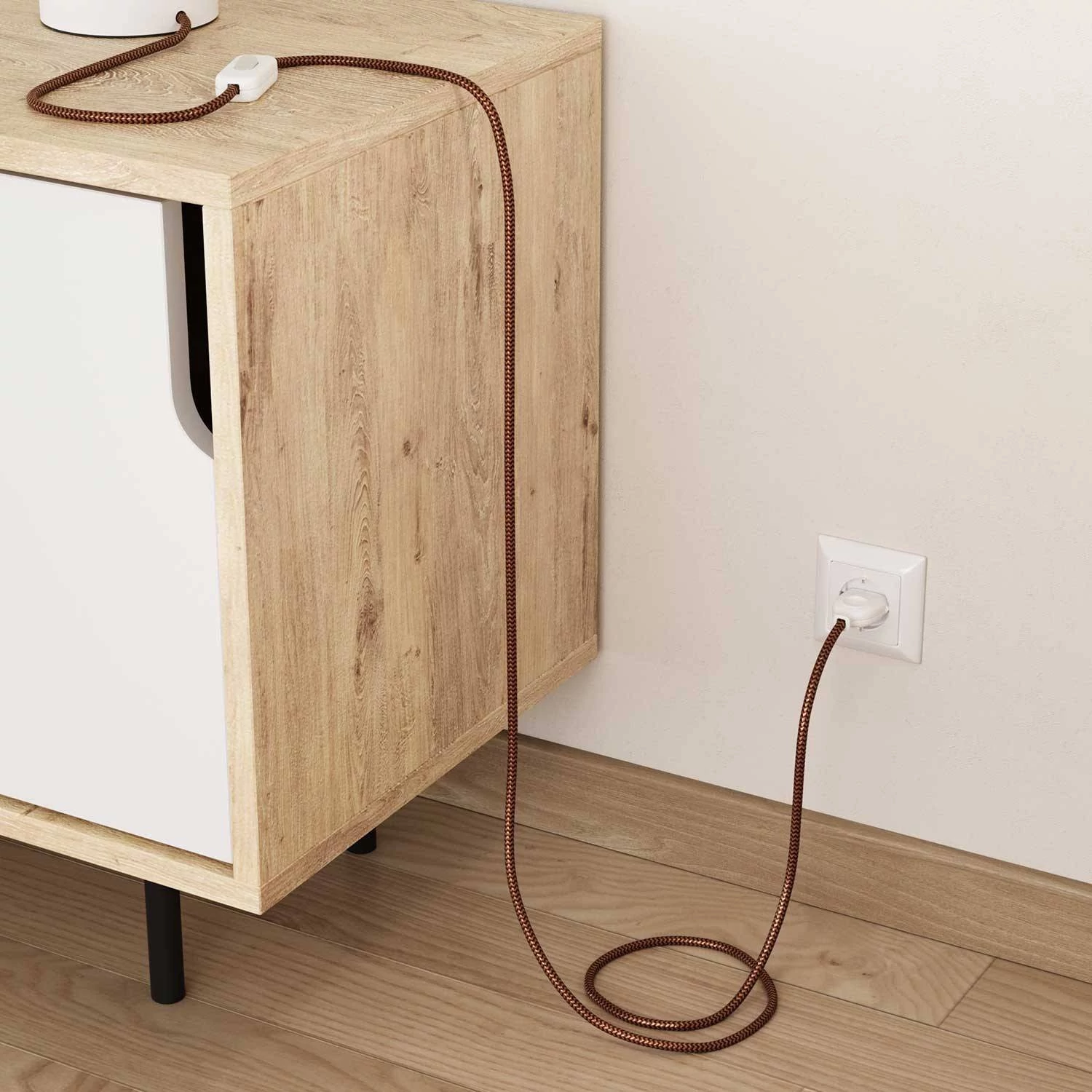 Okrogel tekstilen električen kabel "ZigZag" RZ23, bordo-zlat