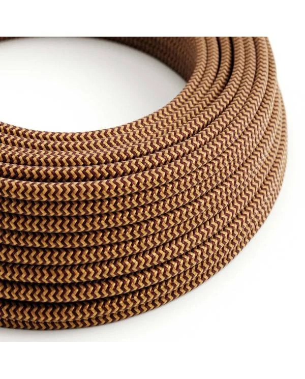 Okrogel tekstilen električen kabel "ZigZag" RZ23, bordo-zlat