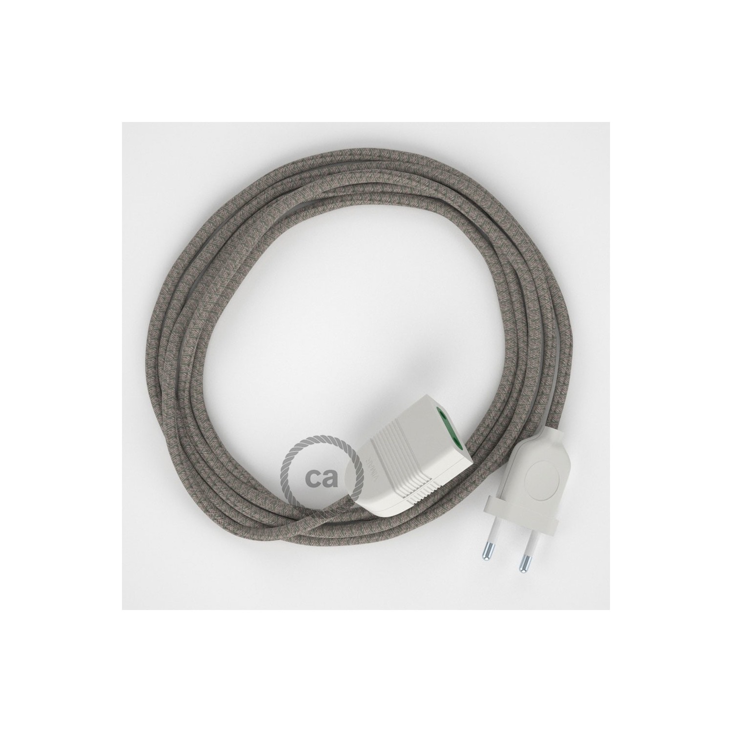 Podaljševalni kabel za napajanje (2P 10A) romb, timijan zeleni naravni lan in bombaž RD62 - Made in Italy