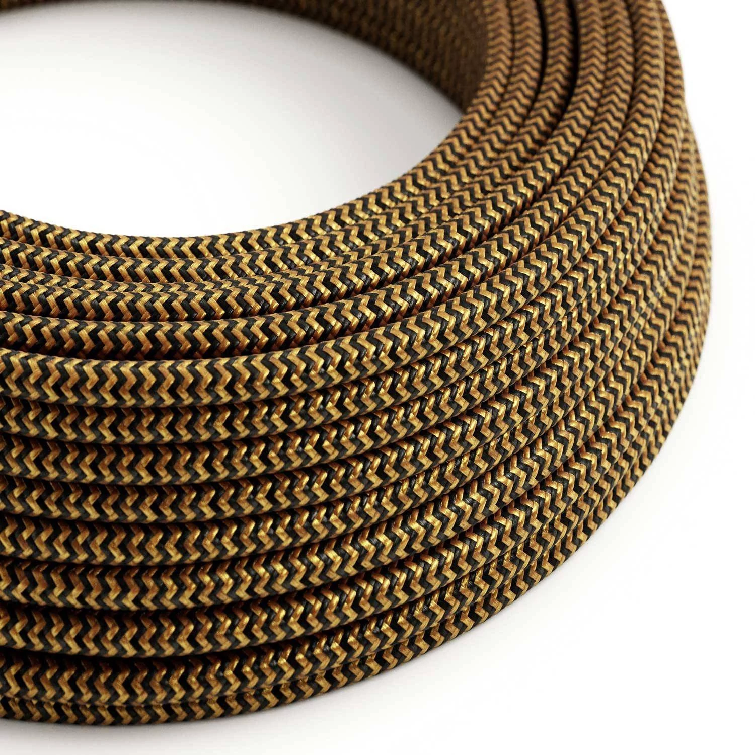 Okrogel tekstilen električen kabel "ZigZag" RZ24, zlato-črn