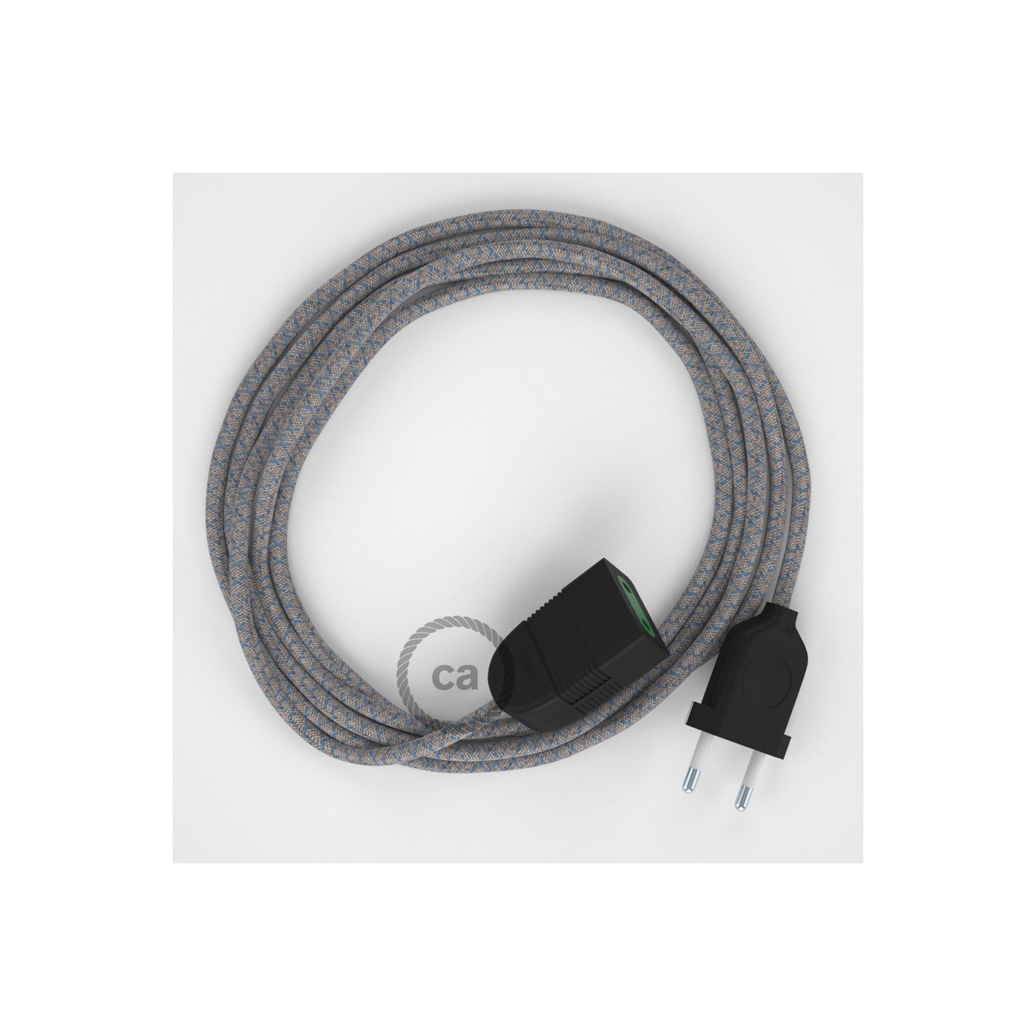 Podaljševalni kabel za napajanje (2P 10A) romb, nebesno moder naravni lan in bombaž RD65 - Made in Italy