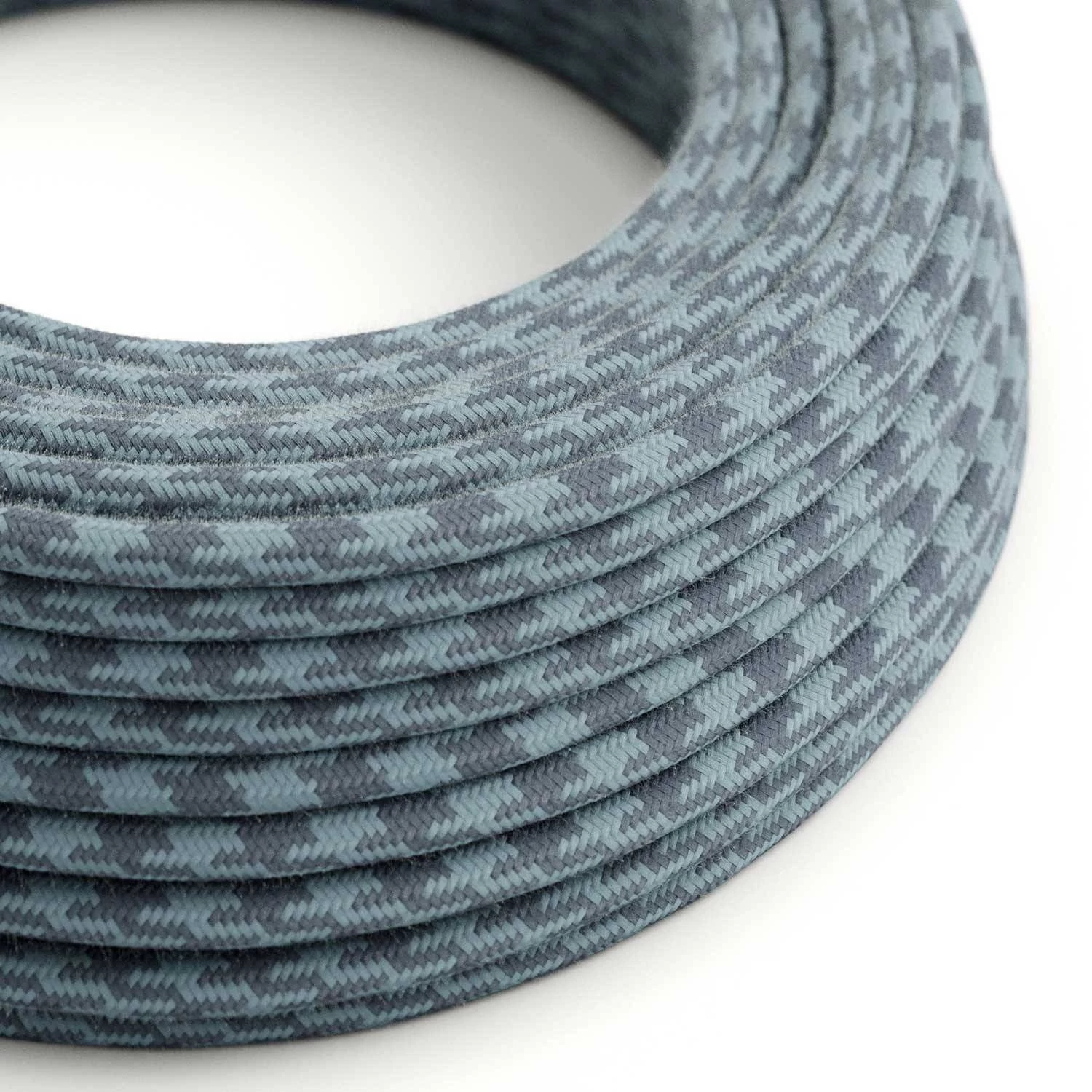 Okrogel tekstilen električen kabel, bombaž, kamnito-siv in Ocean RP25