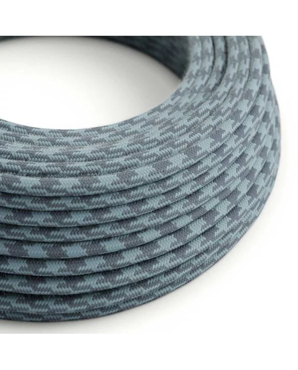 Okrogel tekstilen električen kabel, bombaž, kamnito-siv in Ocean RP25