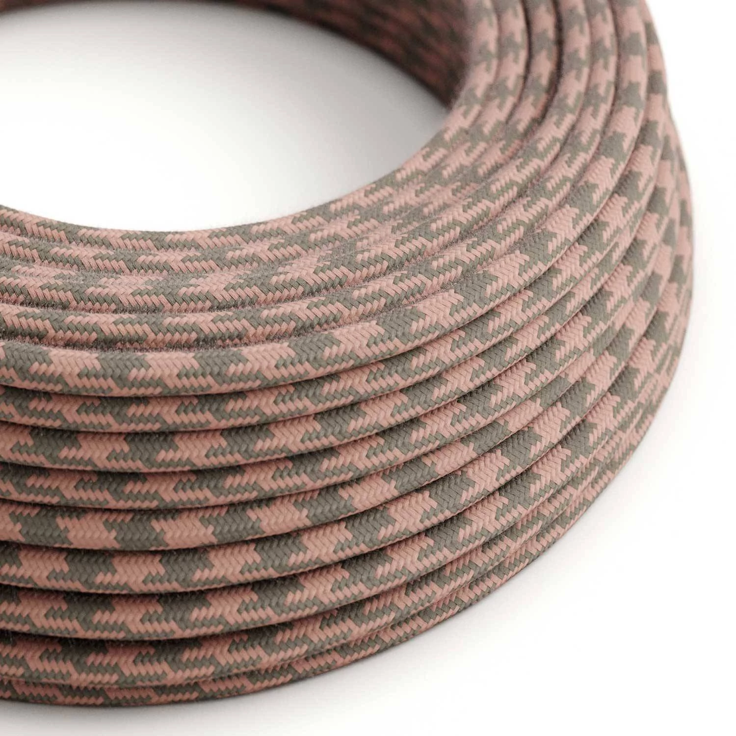 Okrogel tekstilen električen kabel, bombaž, roza-siv RP26