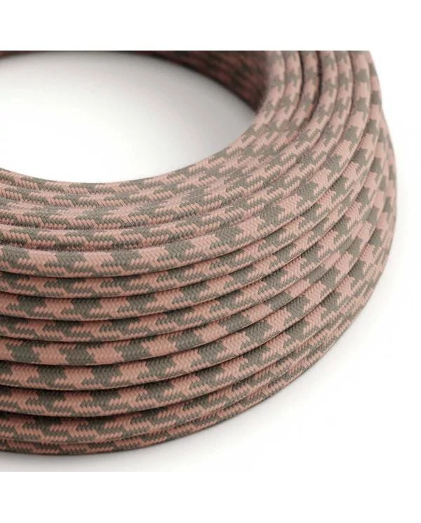 Okrogel tekstilen električen kabel, bombaž, roza-siv RP26