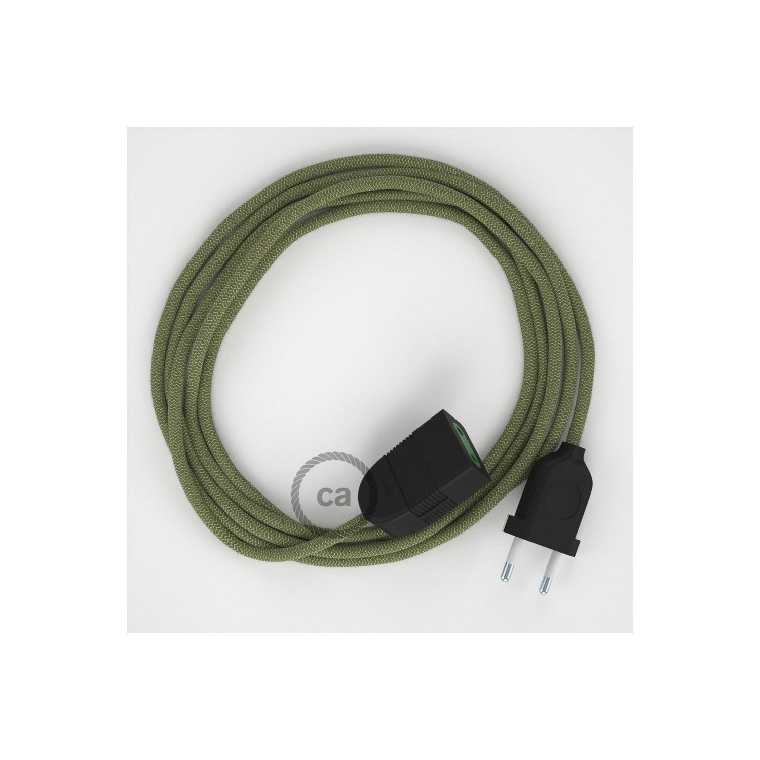 Podaljševalni kabel za napajanje (2P 10A) zigzag, timijan zeleni naravni lan in bombaž RD72 - Made in Italy