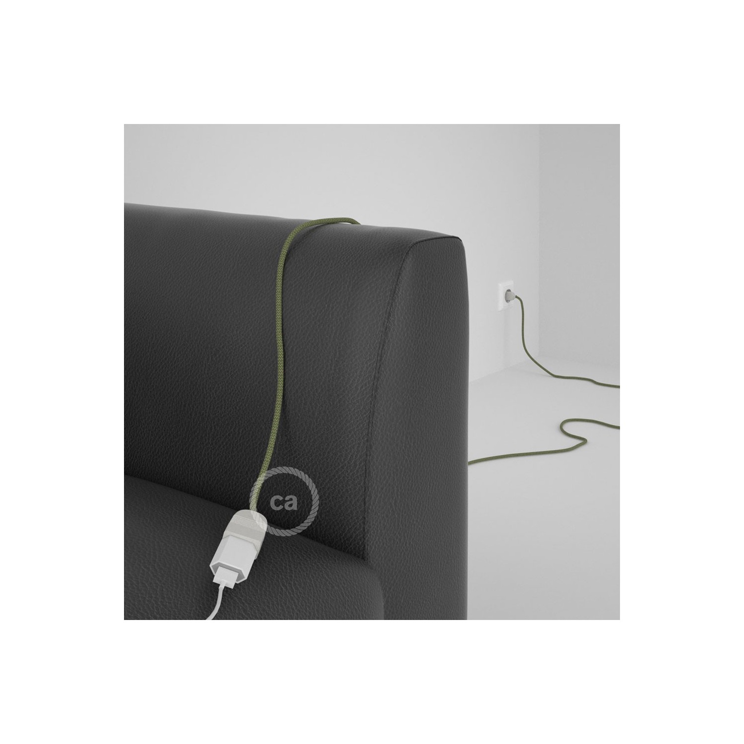 Podaljševalni kabel za napajanje (2P 10A) zigzag, timijan zeleni naravni lan in bombaž RD72 - Made in Italy