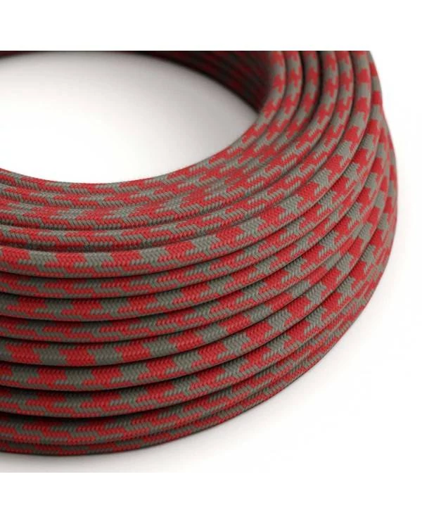 Okrogel tekstilen električen kabel, bombaž, ognjeno-rdeč in siv RP28