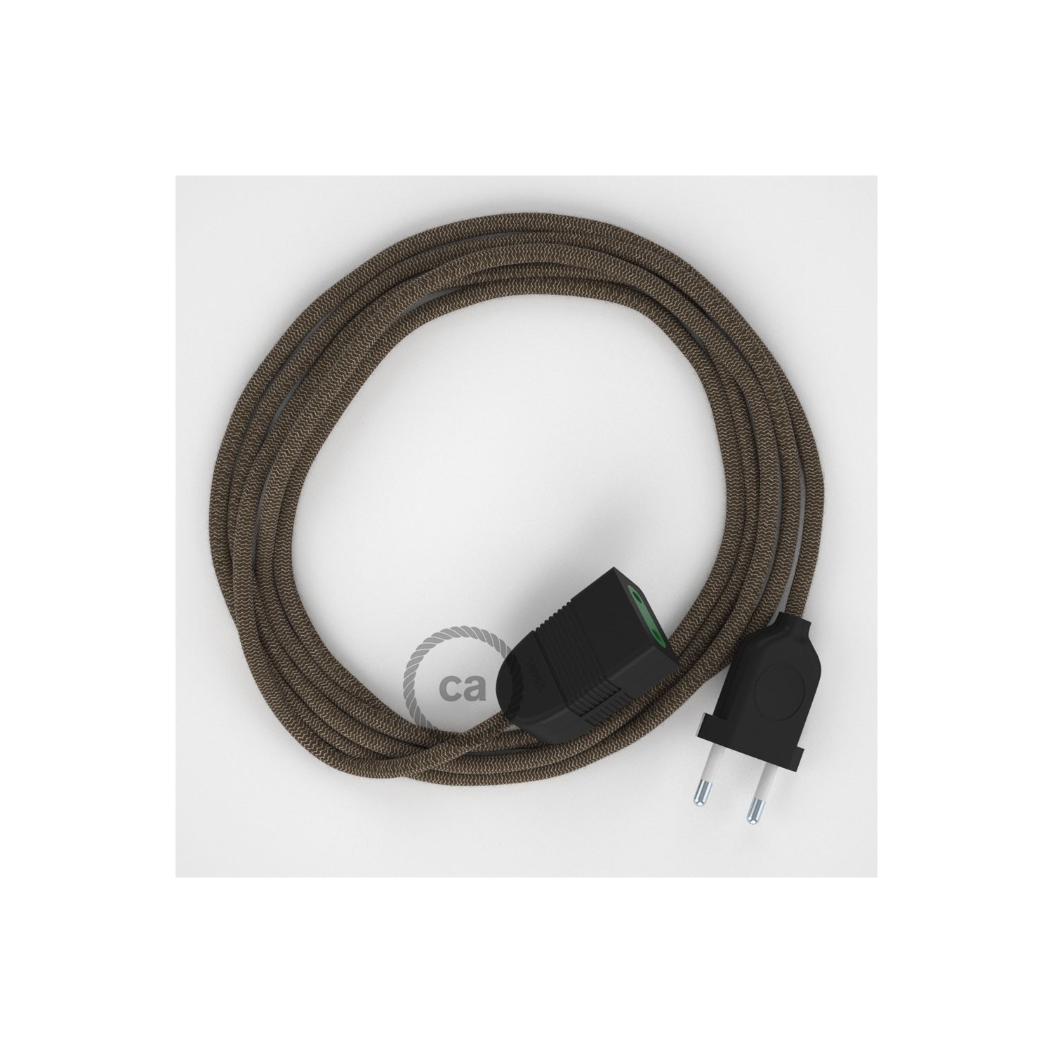 Podaljševalni kabel za napajanje (2P 10A) zigzag "lubje" naravni lan in bombaž RD73 - Made in Italy