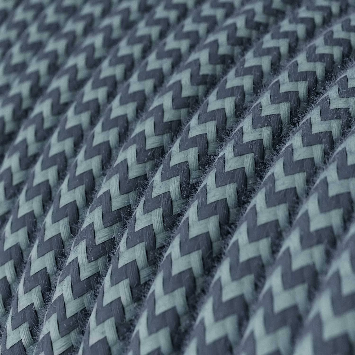 Okrogel tekstilen električen kabel, bombaž, "ZigZag" kamnito-siv in Ocean RZ25
