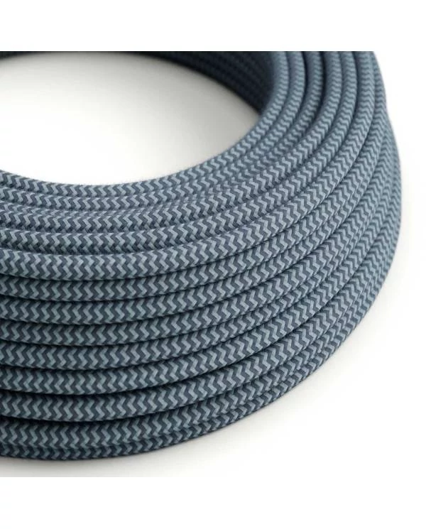 Okrogel tekstilen električen kabel, bombaž, "ZigZag" kamnito-siv in Ocean RZ25