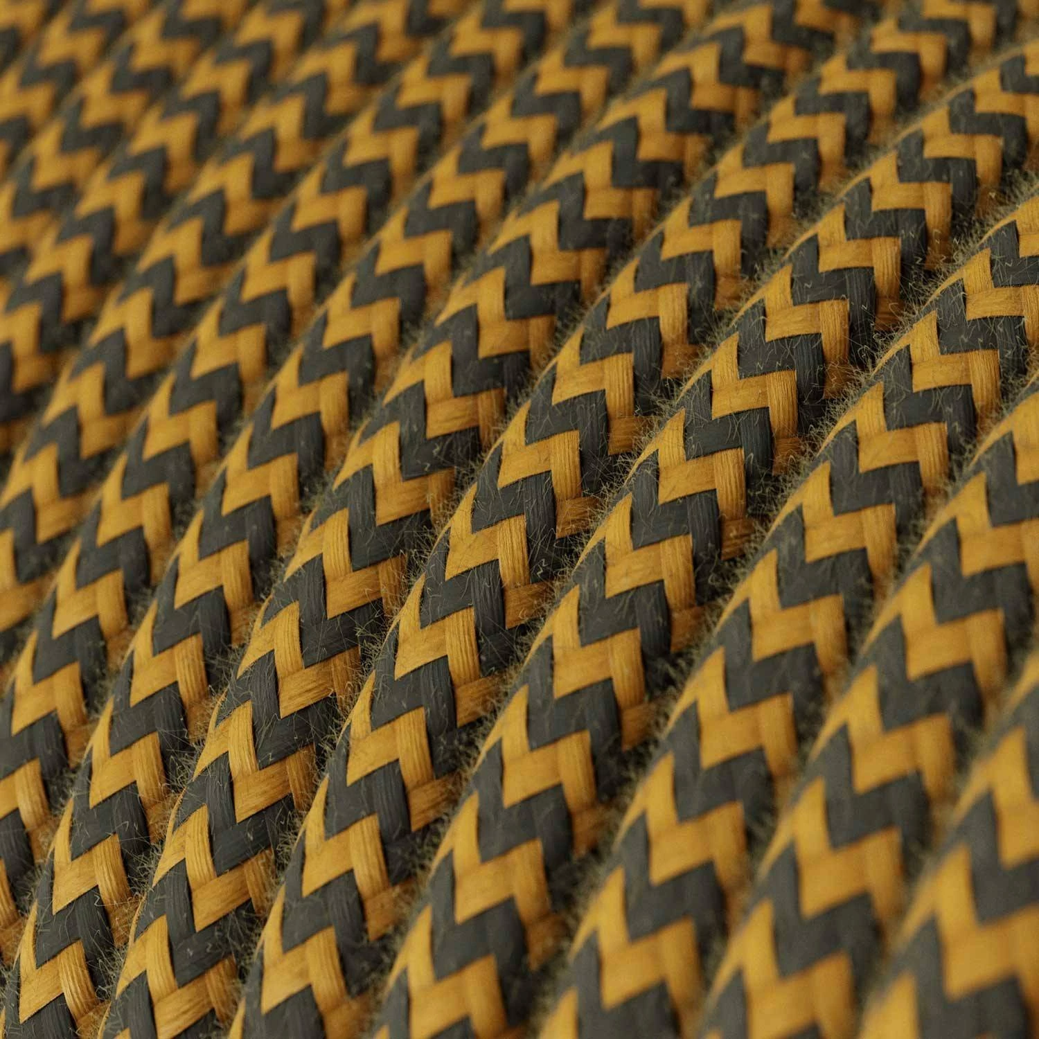 Okrogel tekstilen električen kabel, bombaž, "ZigZag" medeno-zlat in antracit RZ27