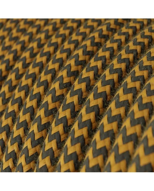Okrogel tekstilen električen kabel, bombaž, "ZigZag" medeno-zlat in antracit RZ27