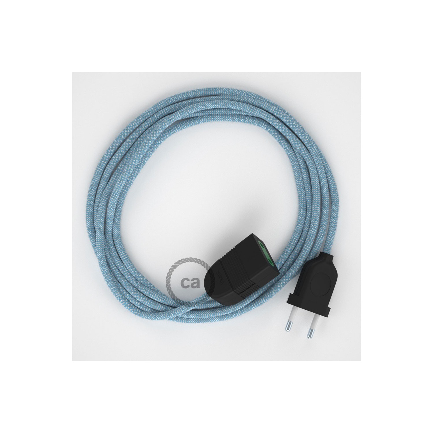 Podaljševalni kabel za napajanje (2P 10A) zigzag, nebesno moder naravni lan in bombaž RD75 - Made in Italy