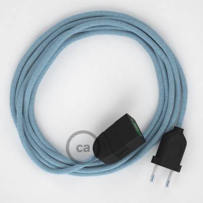 Podaljševalni kabel za napajanje (2P 10A) zigzag, nebesno moder naravni lan in bombaž RD75 - Made in Italy
