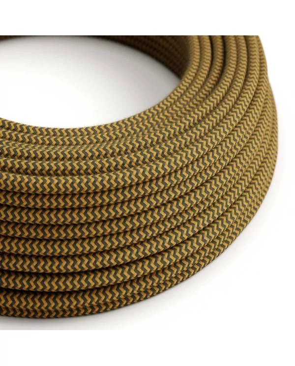 Okrogel tekstilen električen kabel, bombaž, "ZigZag" medeno-zlat in antracit RZ27