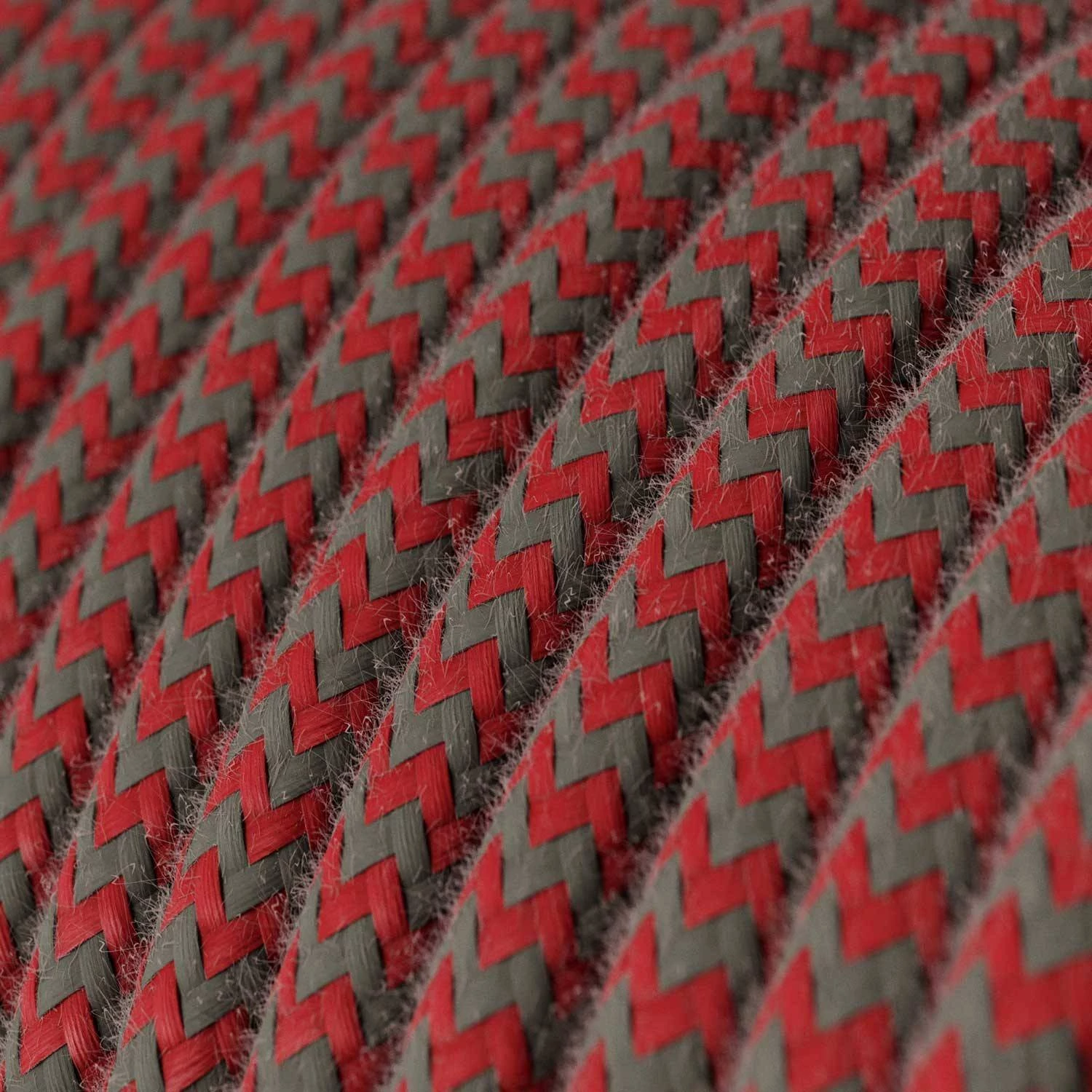 Okrogel tekstilen električen kabel, bombaž, "ZigZag" ognjeno-rdeč in siv RZ28