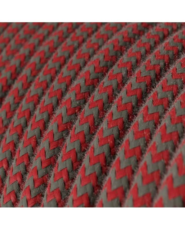 Okrogel tekstilen električen kabel, bombaž, "ZigZag" ognjeno-rdeč in siv RZ28