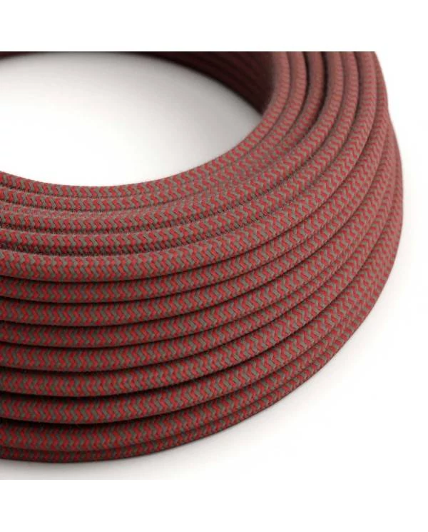 Okrogel tekstilen električen kabel, bombaž, "ZigZag" ognjeno-rdeč in siv RZ28