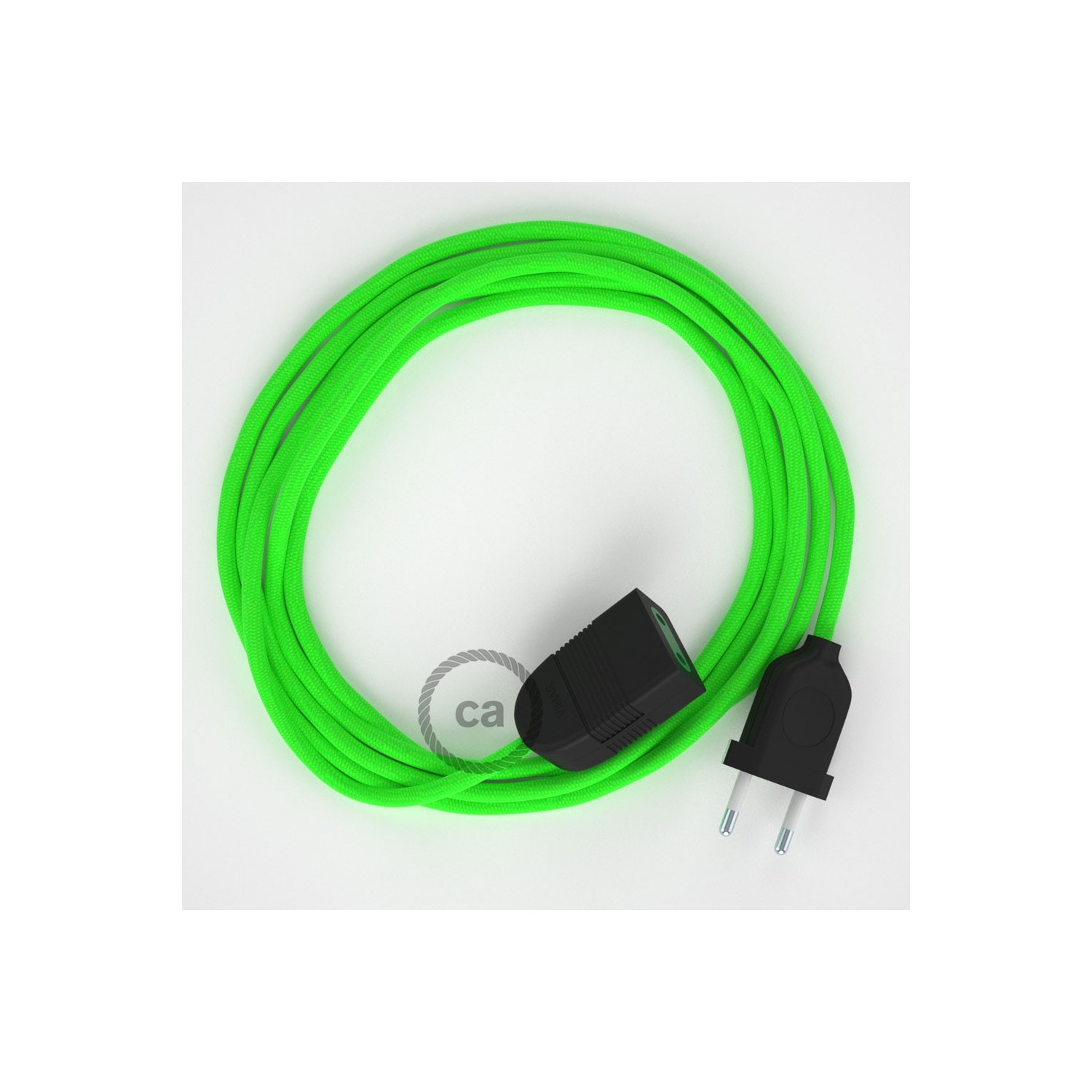 Podaljševalni kabel za napajanje (2P 10A) fluo zelen rejon RF06 - Made in Italy