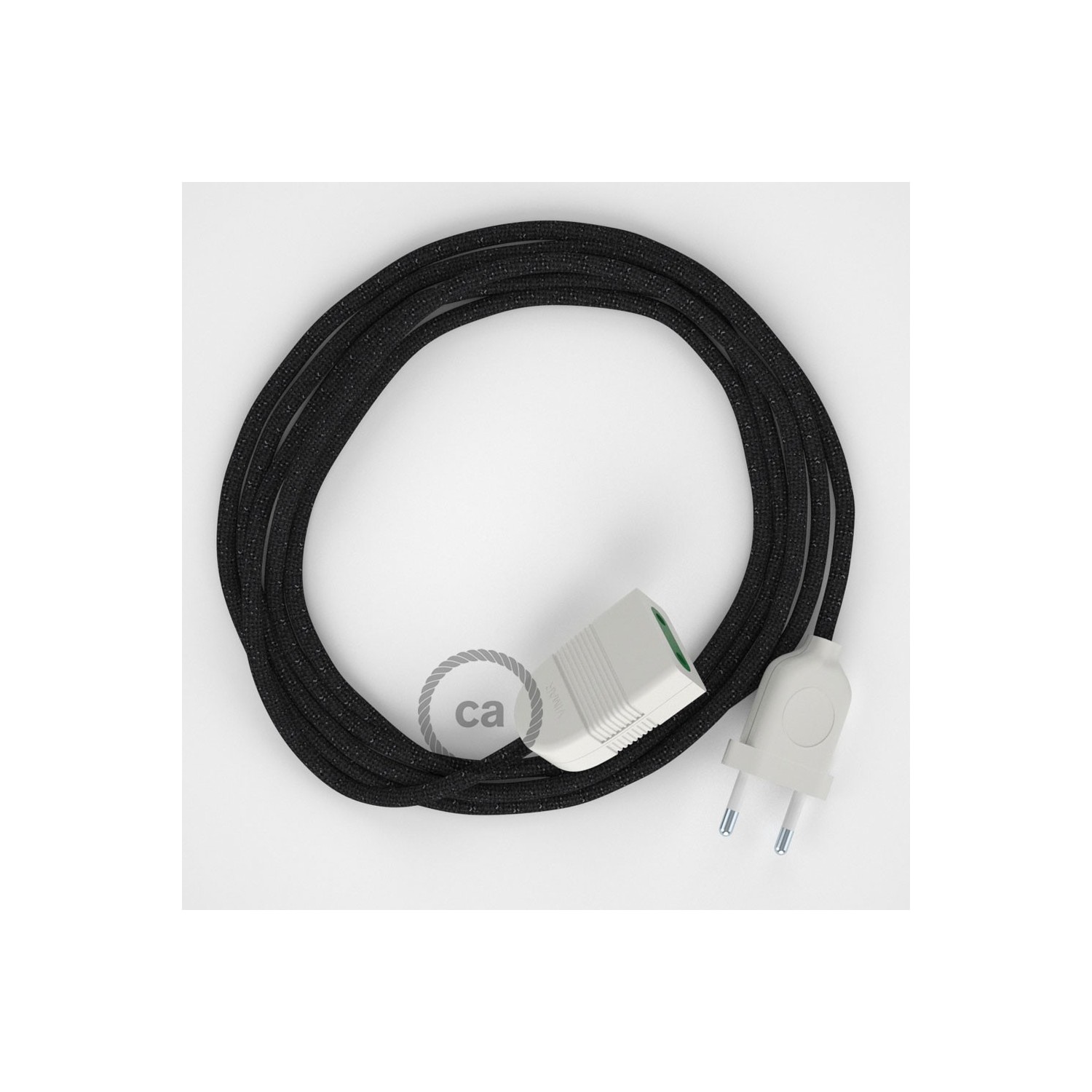 Podaljševalni kabel za napajanje (2P 10A) lesketajoč črna rejon RL04 - Made in Italy