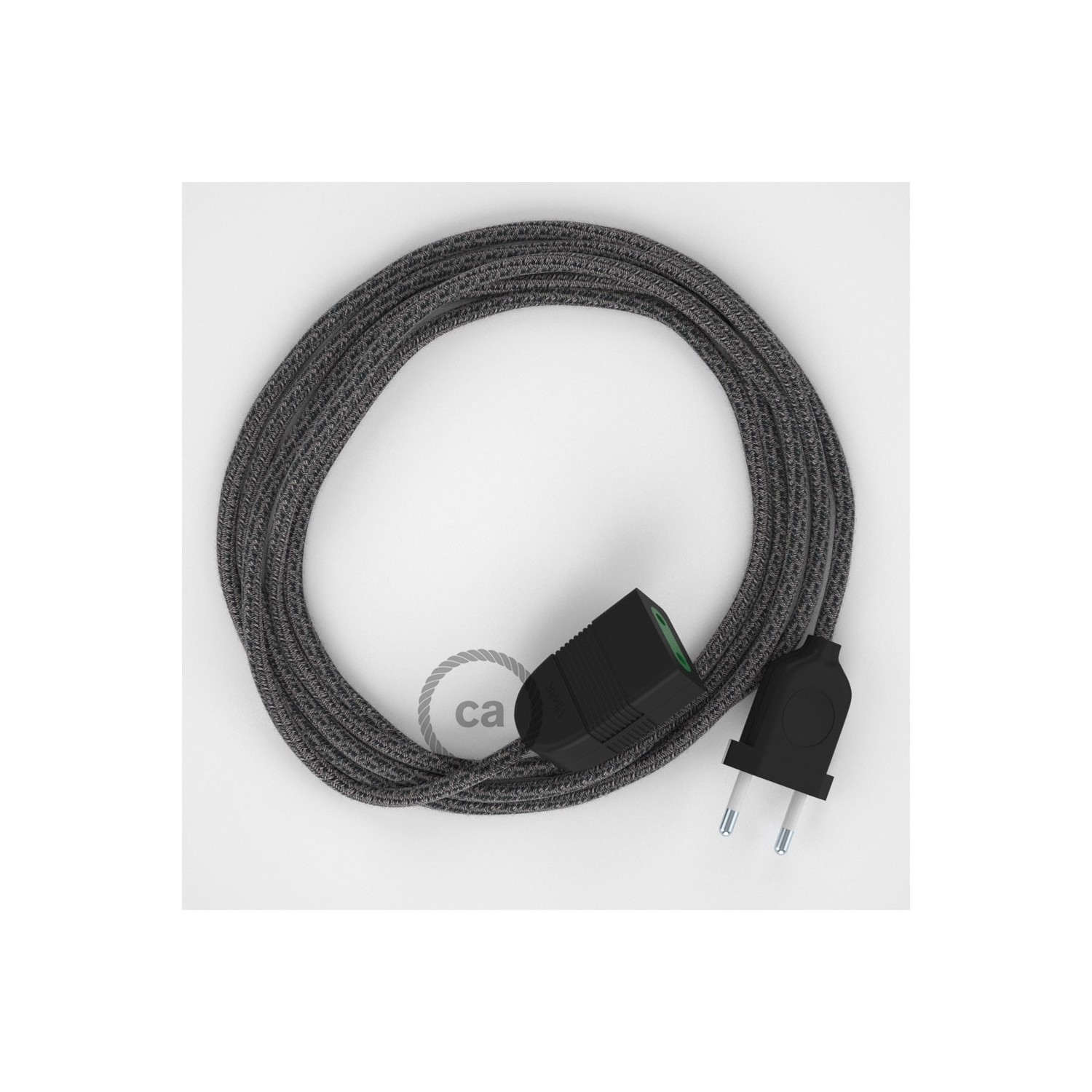 Podaljševalni kabel za napajanje (2P 10A) črn naravni lan in bombaž RS81 - Made in Italy
