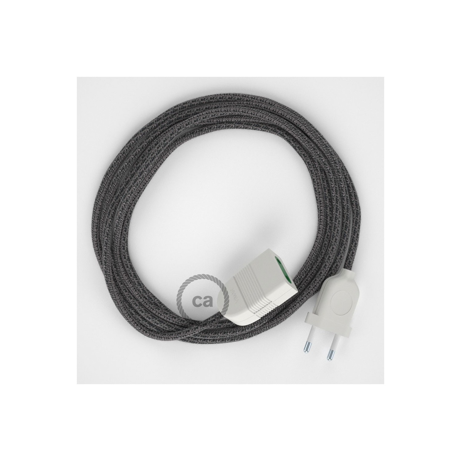 Podaljševalni kabel za napajanje (2P 10A) črn naravni lan in bombaž RS81 - Made in Italy