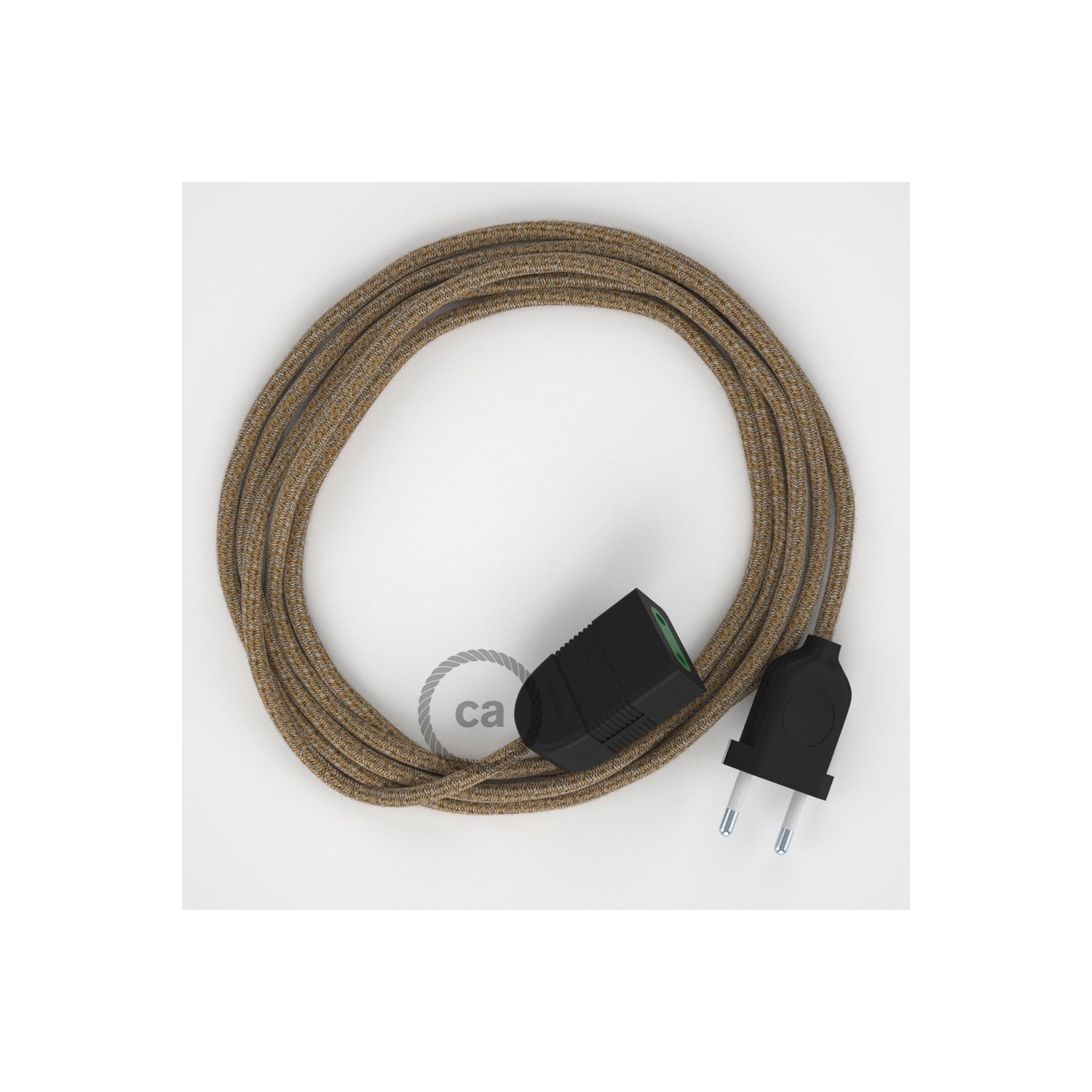 Podaljševalni kabel za napajanje (2P 10A) rjav naravni lan in bombaž RS82 - Made in Italy