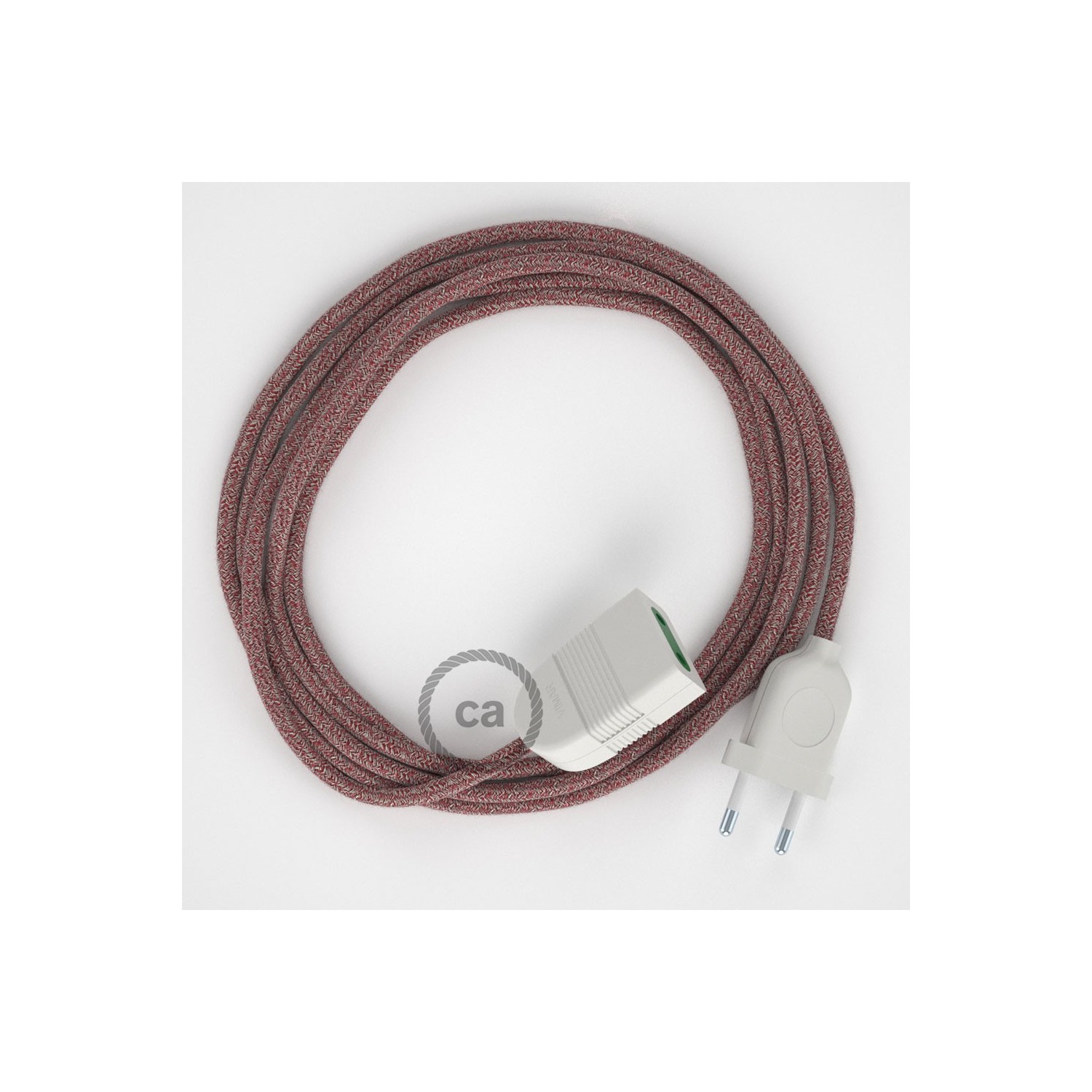 Podaljševalni kabel za napajanje (2P 10A) rdeč naravni lan in bombaž RS83 - Made in Italy