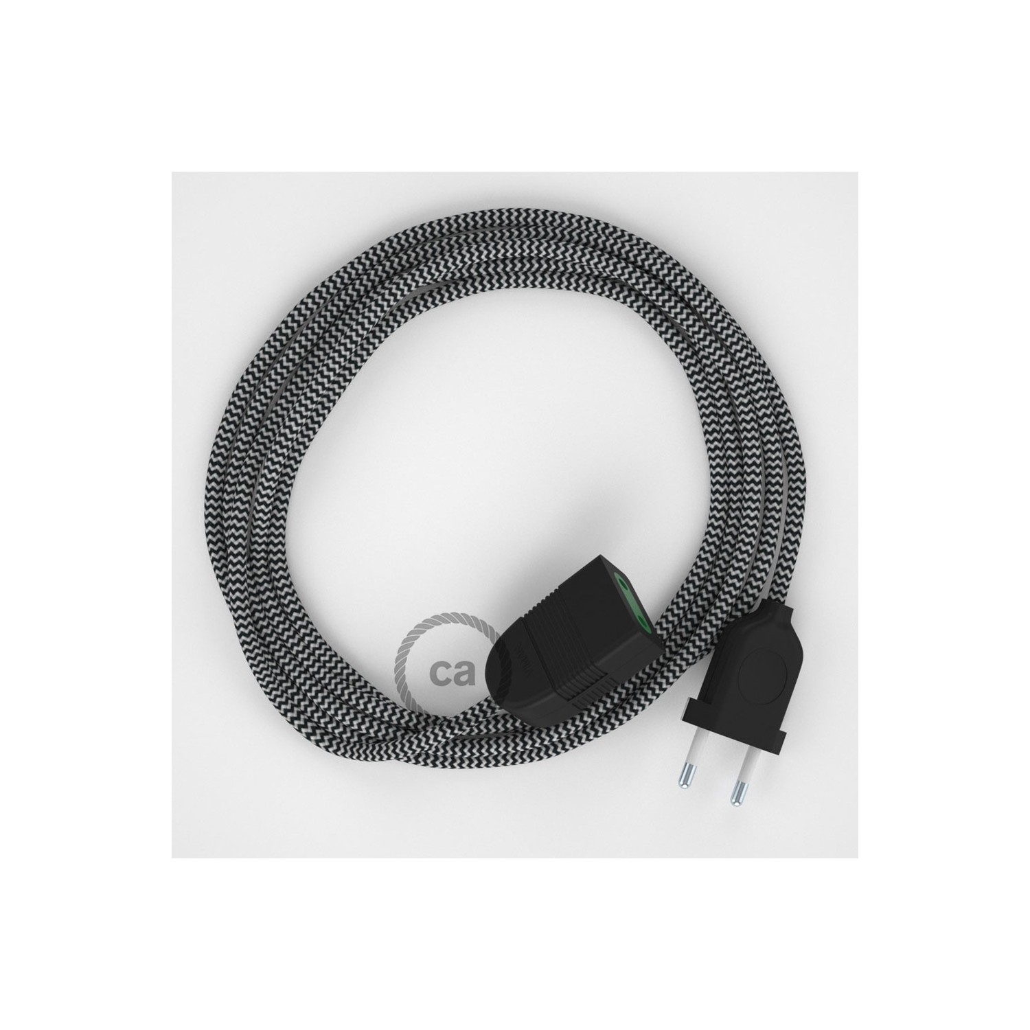 Podaljševalni kabel za napajanje (2P 10A) zigzag črn rejon RZ04 - Made in Italy