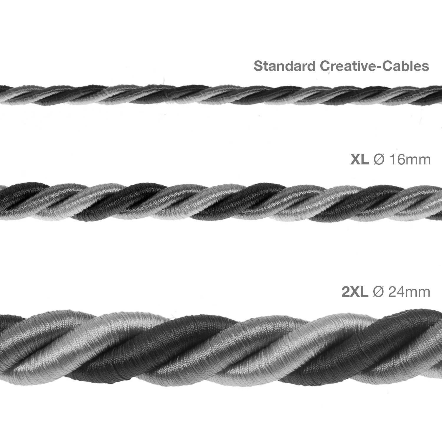 XL električna vrv, električen kabel 3x0,75, prekrit s svetlo tkanino, Orleans. Premer 16mm.