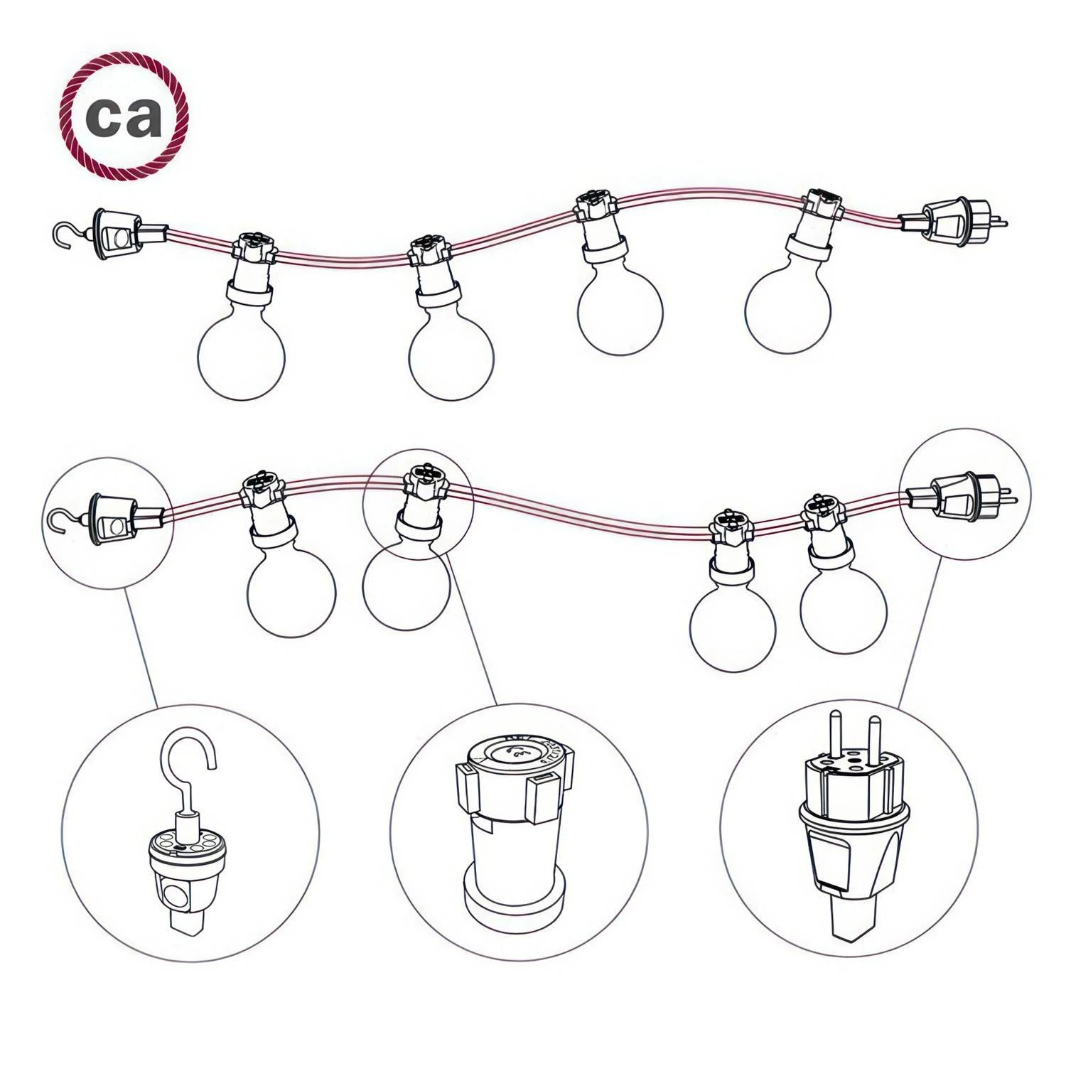 Električni kabel za verigo luči v ZigZag črno Whiskey barvi CZ22