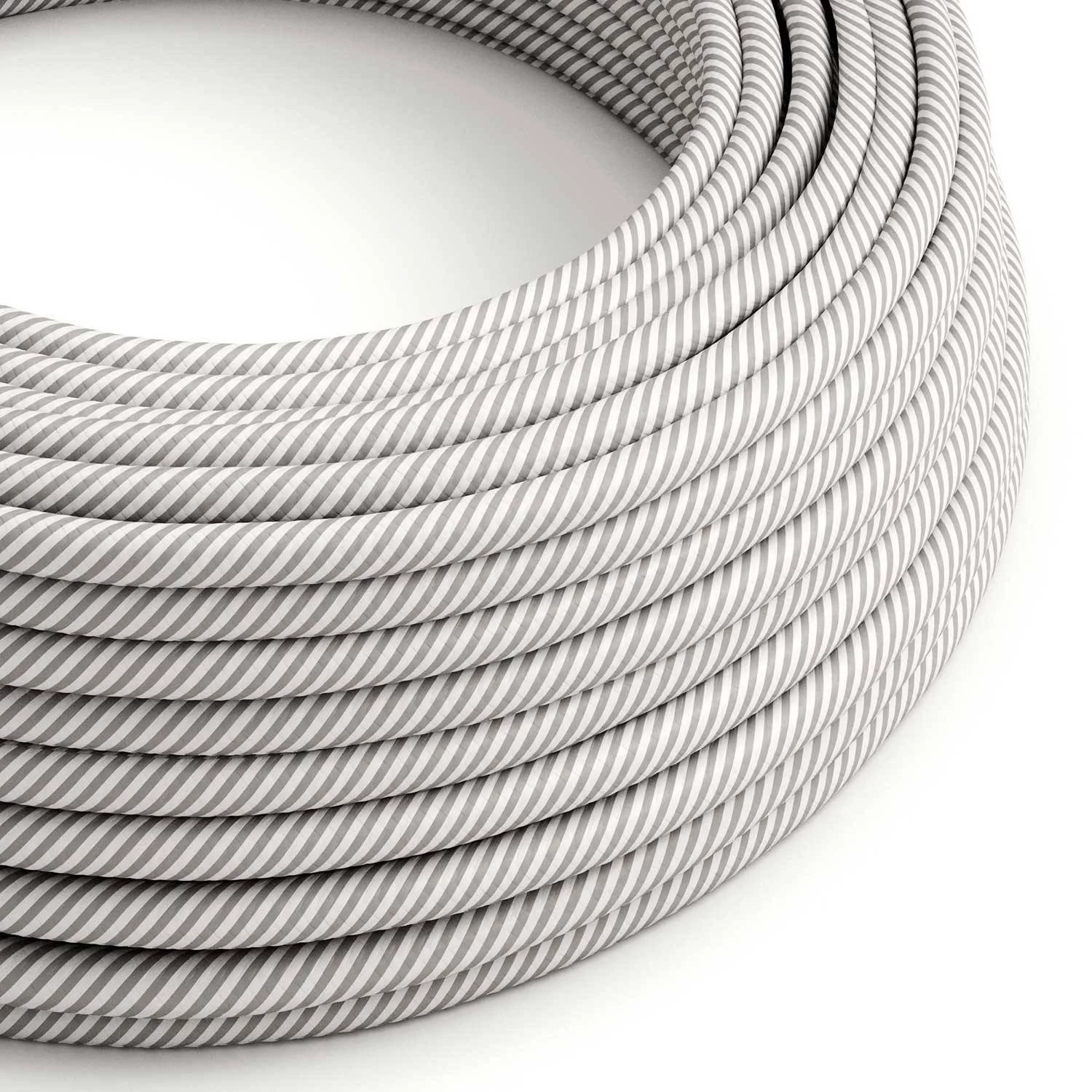 Okrogel električen kabel Vertigo HD prekrit z tekstilom bele in aluminijaste barve ERM46