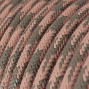 Okrogel tekstilen električen kabel, bombaž, roza-siv RP26