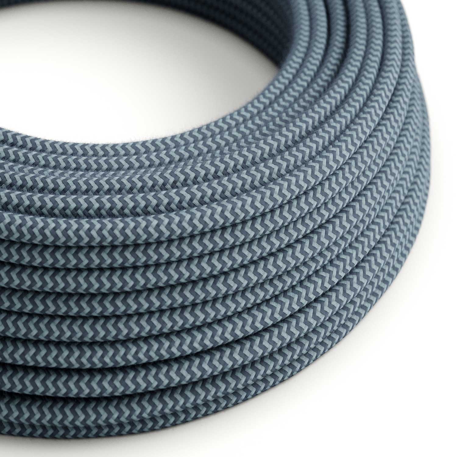 Okrogel tekstilen električen kabel, bombaž, "ZigZag" kamnito-siv in Ocean RZ25