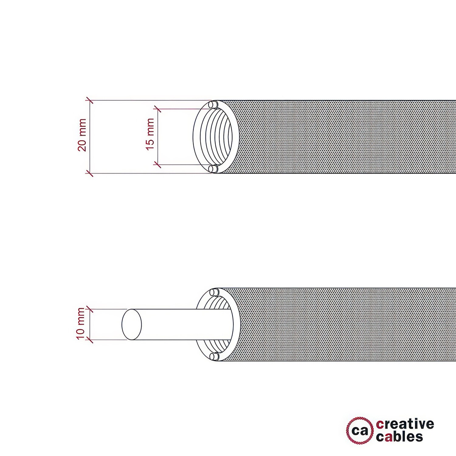 Creative-Tube prilagodljiv prevodnik, prevlečen s tekstilom Rdeča Rejon RM09, premera 20 mm