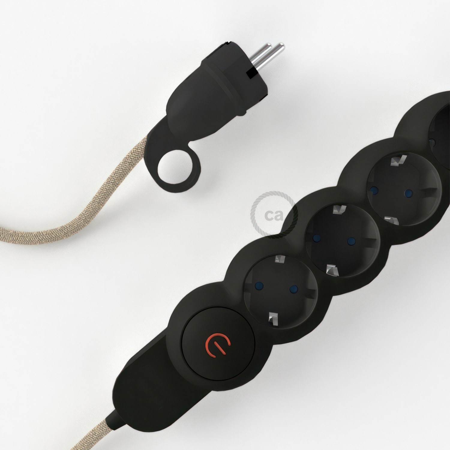 Napajalni razdelilnik s tekstilnim električnim kablom Naravni Lan RN01 in udobnim šuko vtikačem
