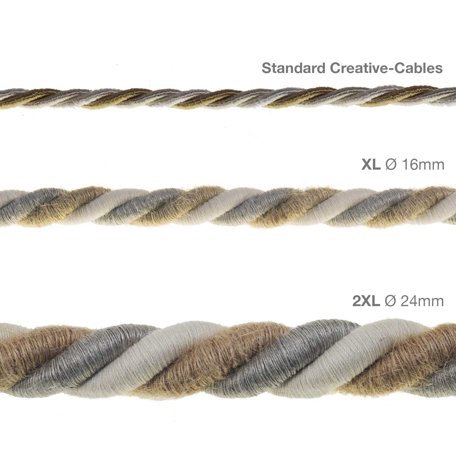 2XL električna vrv, električen kabel 3x0,75, prekrit z naravnim lanom, bombažem in juto, Country. Premer 24mm.