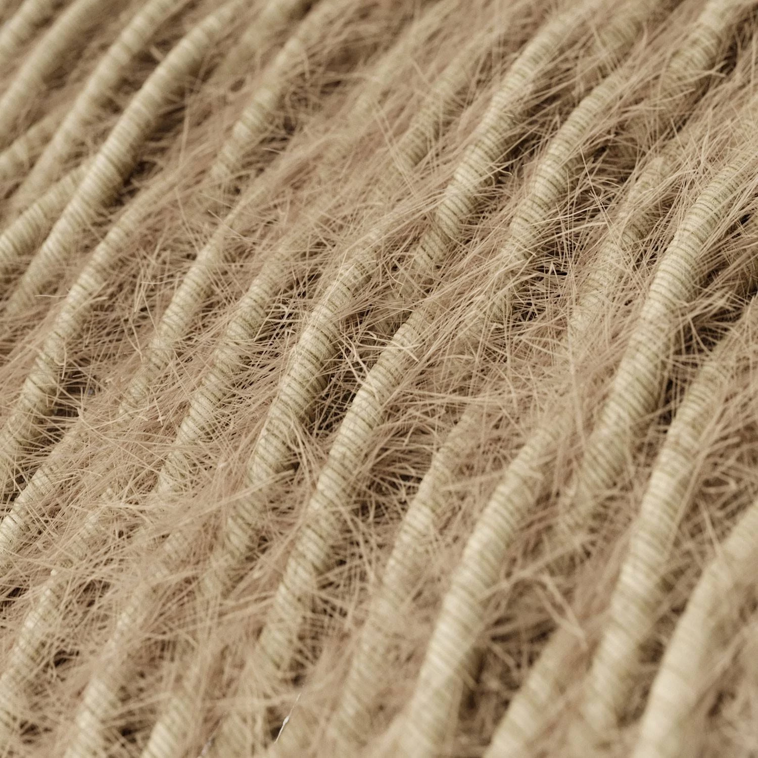 Burlesque twisted lighting cable covered in hairy-effect fabric Plain Khaki colour TP13