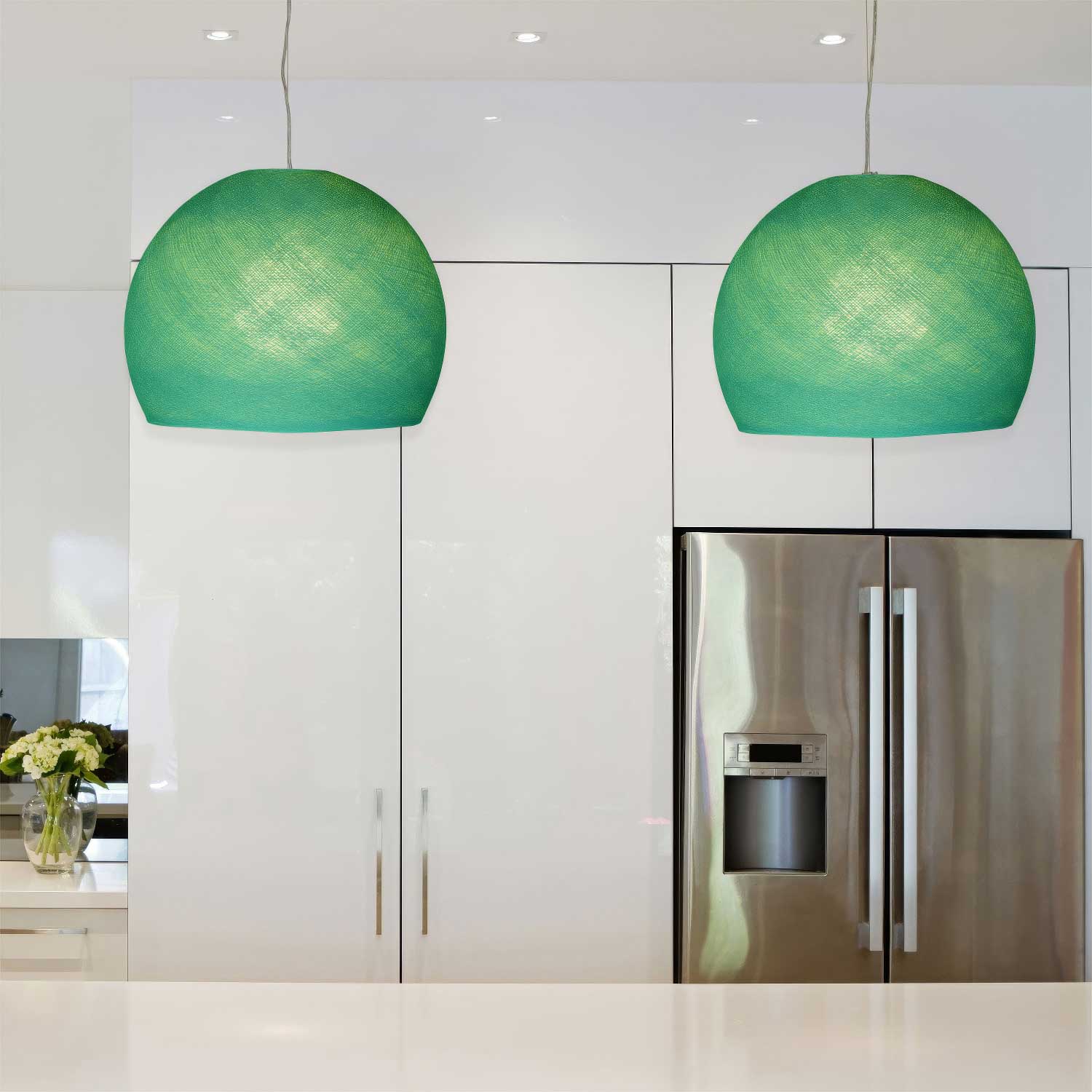 Paralume Cupola in filo 100% fatto a mano - Poliestere Turchese