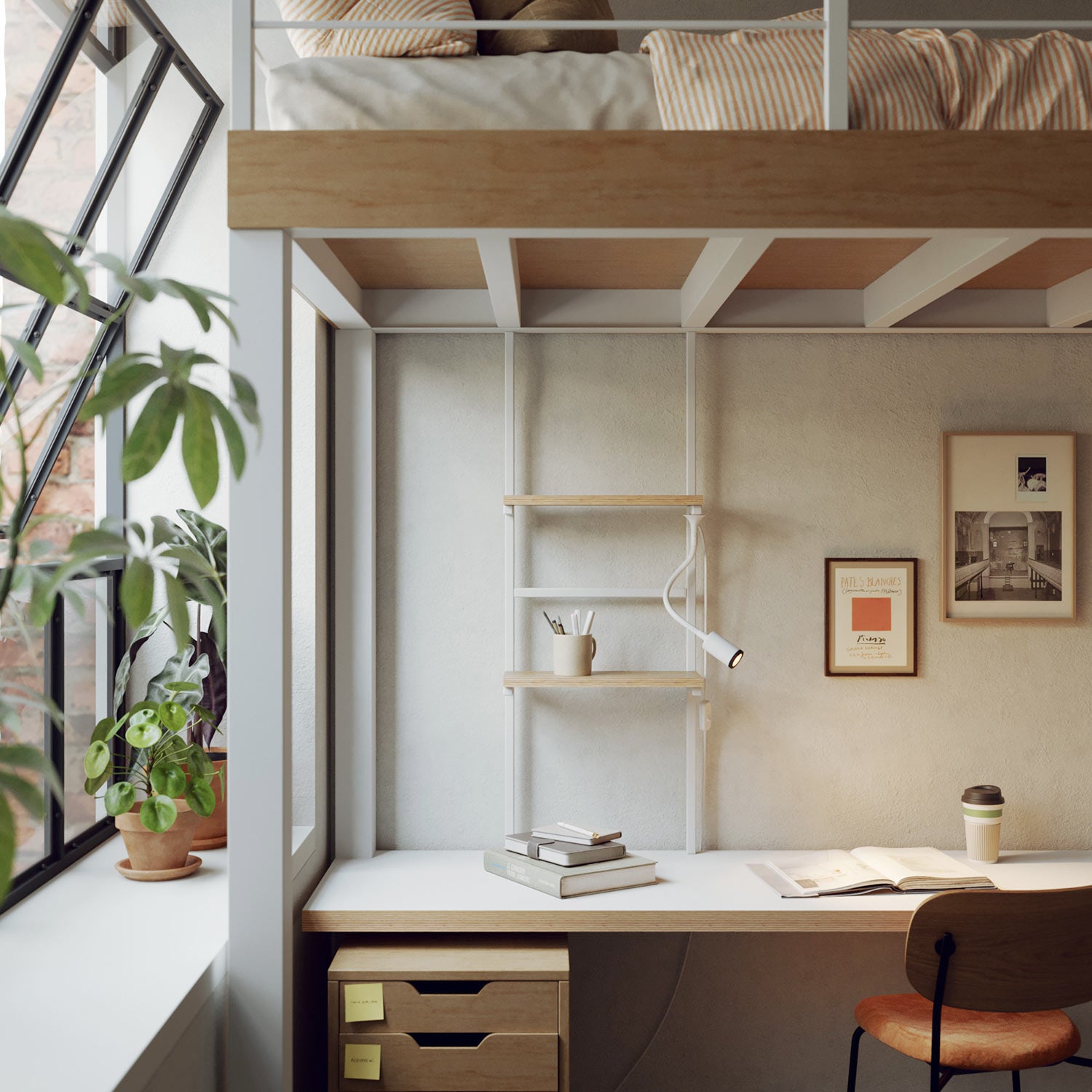 Lampada da scrivania MAG-Y con Flex, base metallica ovale, luce spot e spina UK - Bianco opaco