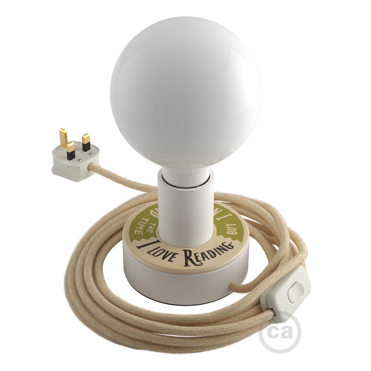 Posaluce MINI-UFO in legno double-face PALLE DA LETTURA e spina UK - LOVE READING + 2 PAGES